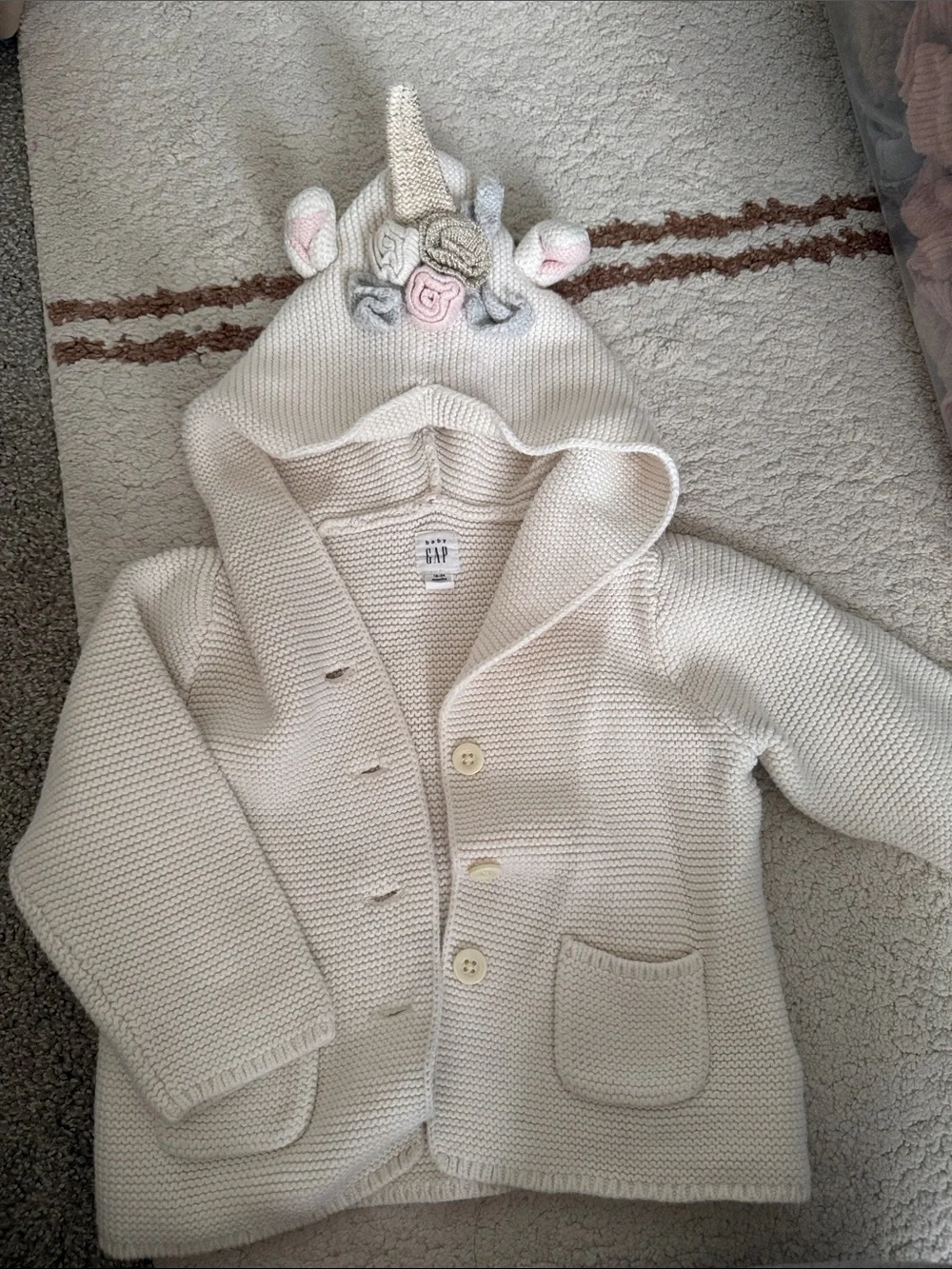 GAP Cream Knit Unicorn Hooded Cardigan
